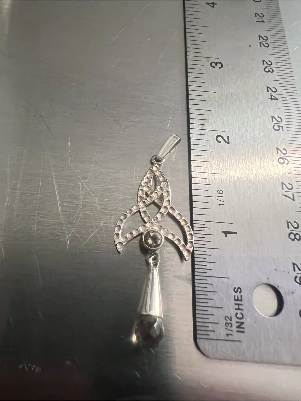 Sterling Silver Smoky Quartz Teardrop Pendant - Unbranded